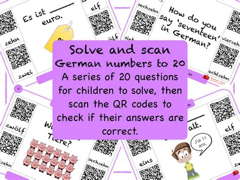 German Numbers to 20 Solve and Scan | Question cards, Solving, Teaching ...