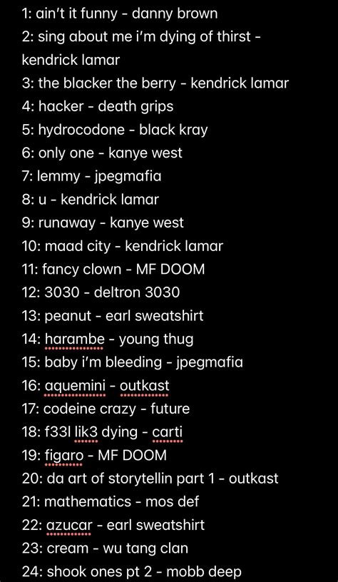 Here is my outdated top 25 rap songs oat, will probably make a more up ...