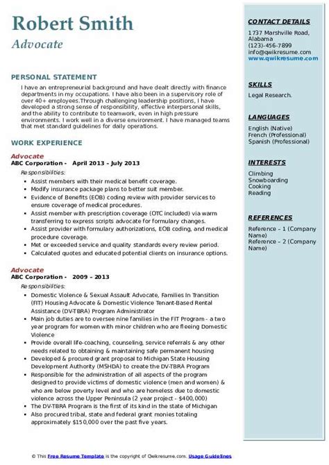 Advocate Resume Samples | QwikResume