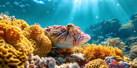 Premium Photo | Colorful coral reef with marine life under sun rays ...