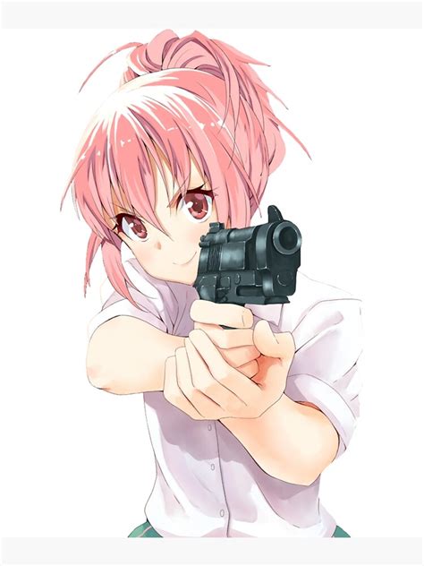 "anime girl with pink hair holding a gun" Photographic Print for Sale ...