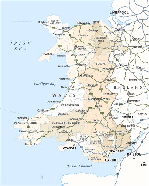 Political map of Wales - royalty free editable vector map - Maproom