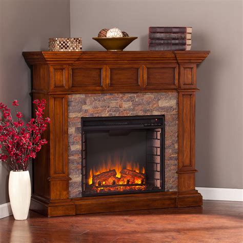 Amesbury 45.75 in. W Faux Stone Corner Electric Fireplace in Buckeye ...