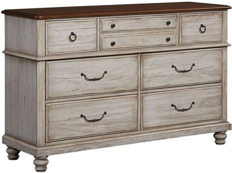 Arrendelle Rustic White and Cherry 7 Drawer Dresser from Virginia House ...