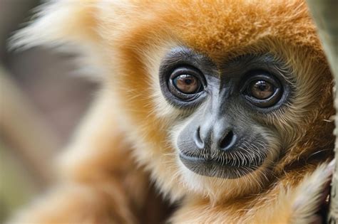 Premium Photo | Beautiful Closeup of Female Brown Gibbon in ...