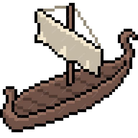 Premium Vector | Pixel art of old wood boat