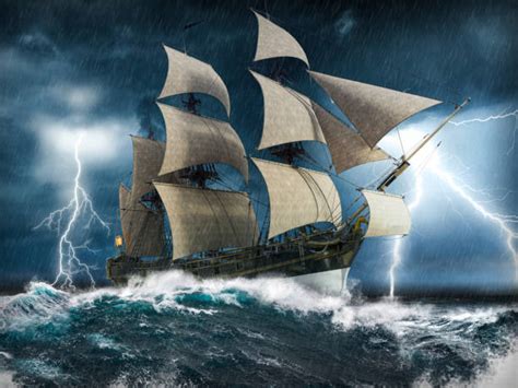 Ship In Storm At Sea