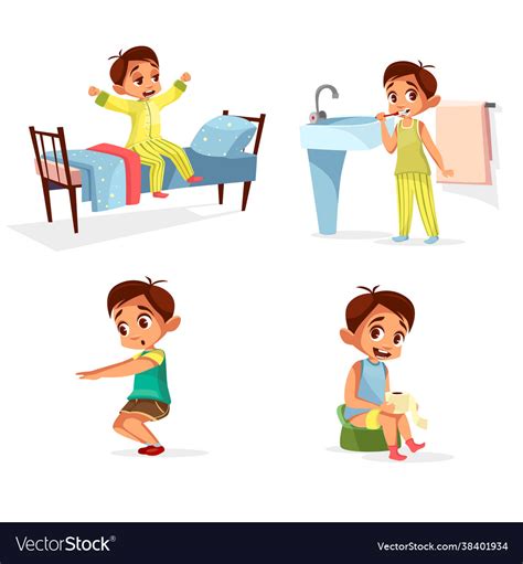 Cartoon boy daily morning routine activity Vector Image