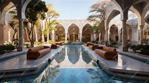 Premium AI Image | Central Courtyard in the Style of Iranian Architecture