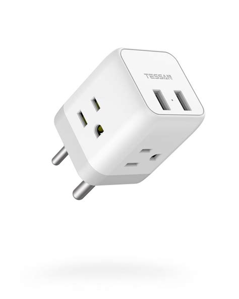 US To India/Nepal Travel Plug Adapter With 3 Outlets 2 USB Ports (Type