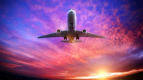 HD wallpaper: airplane, sunset, sky, fly, air vehicle, mode of ...