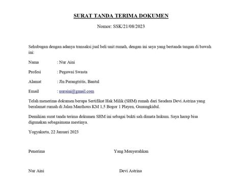 7 Contoh Surat Tanda Terima Dokumen dan Formatnya