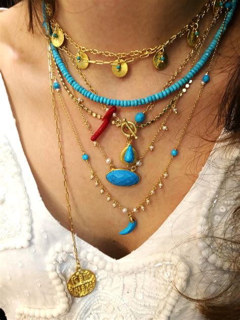 Greek Handmade Silver 925o 14K Gold Plated Necklaces Turquoise Coral ...