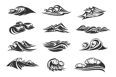 Vector line icons set of ocean waves | Illustrations ~ Creative Market