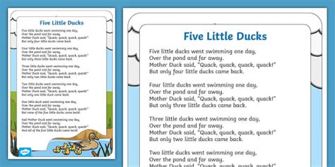 Five Little Ducks Nursery Rhyme Lyrics Poster | Twinkl