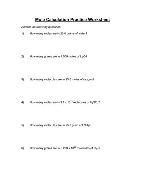 Moles To Molecules Conversion Worksheet With A Key ...