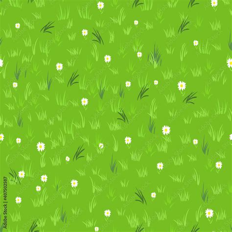 Cartoon grass with small flowers daisy and marigold. Grass field ...