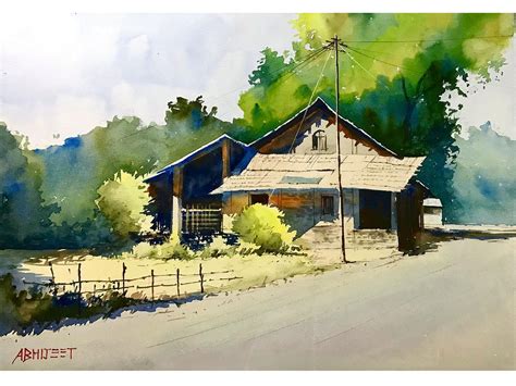 House on Village Road | Watercolor Painting by Abhijeet Bahadure ...