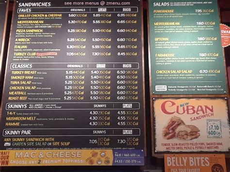 Menu at Potbelly Sandwich Shop restaurant, Olive Branch, Goodman Road