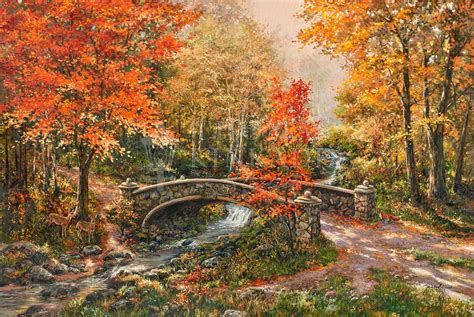 Fall at Fox Creek Bridge, by Thomas Kinkade Studios - Village Gallery