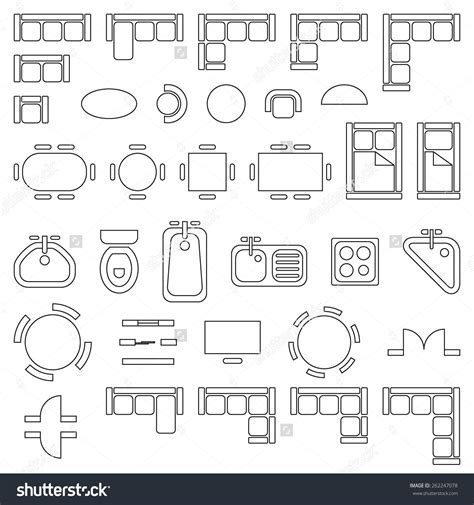 Standard Furniture Symbols Used In Architecture Plans Icons Set Save To ...