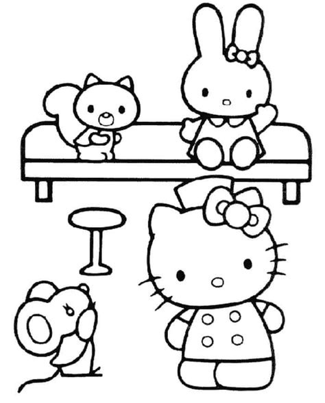 Hello Kitty And Friends Playing Coloring Pages | Hello kitty coloring ...