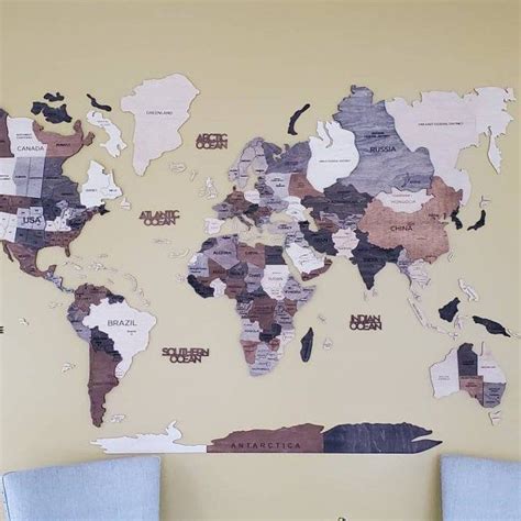 Wood World Map 3D Wooden Map DIY Wooden world map wall decor diy map ...