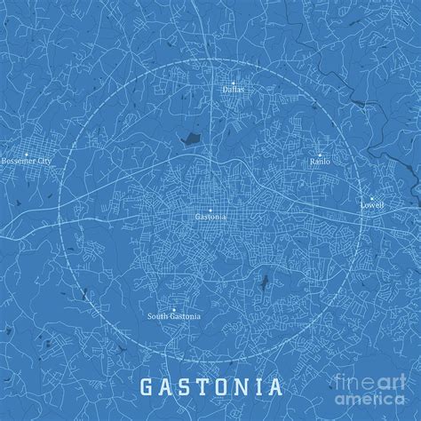 Gastonia NC City Vector Road Map Blue Text Digital Art by Frank ...