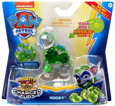 Paw Patrol Mighty Pups Charged Up Rocky Figure Spin Master - ToyWiz