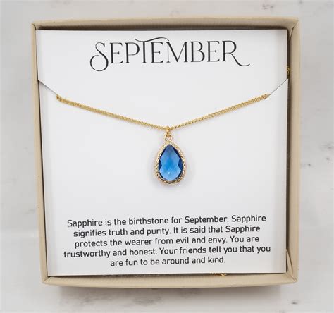 September Birthstone Necklace Sapphire Teardrop Necklace | Etsy