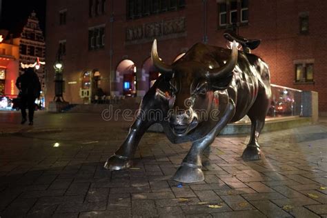 Amsterdam Stock Market Bull Statue in Public Place at Night Editorial ...