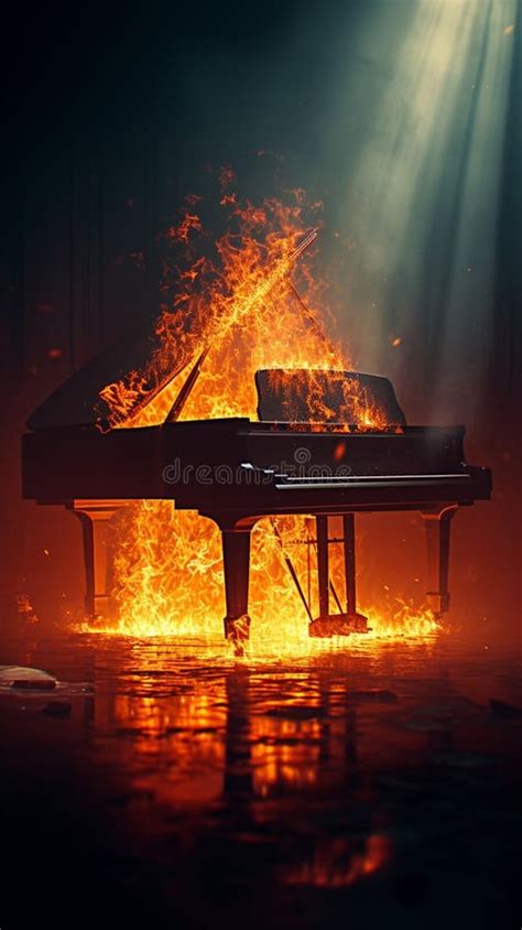 Dramatic Beauty Unfolds As a Spotlight Captures a Piano on Fire Stock ...