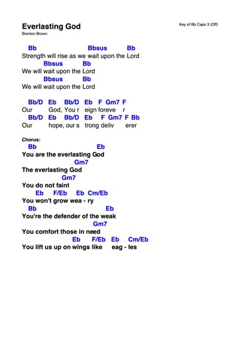 Everlasting God Brenton Brown Chord Chart printable pdf download