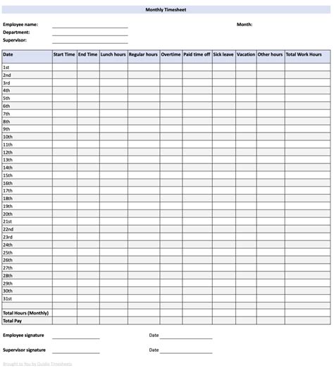 7 Free Timesheet Templates: Microsoft Excel, Google Sheets, PDF - Quidlo