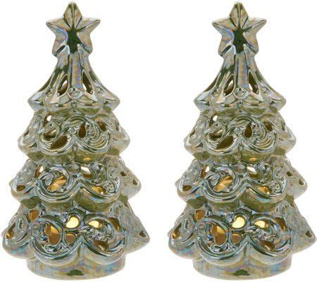 Set of (2) 9" Illuminated Pearlescent Trees by Valerie - QVC.com ...