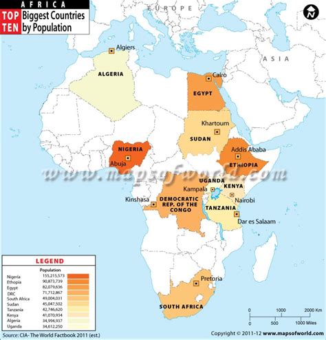 Map of Most Populated African Countries