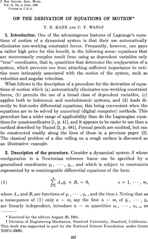 On the Derivation of Equations of Motion | SIAM Journal on Applied ...