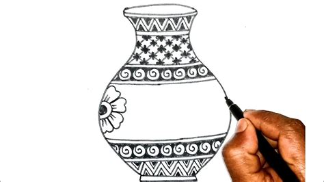 Flower vase drawing ll Flower pot drawing ll Flower vase design drawing ...