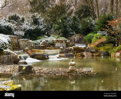 Winter in the Japanese Garden, Augsburg Botanical Garden Stock Photo ...