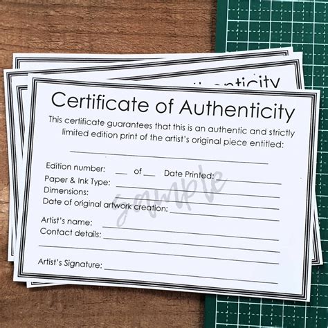 Authenticity Certificate Template for Artwork, Limited Edition Fine Art ...