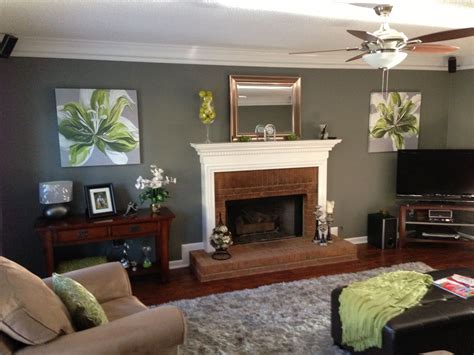 Gray and apple green family room | Gray rug living room, Grey paint ...