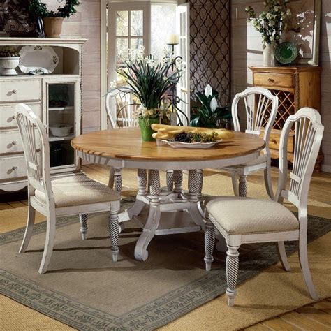 Wilshire Wood Round/Oval Dining Table & Chairs in Pine / Antique White ...