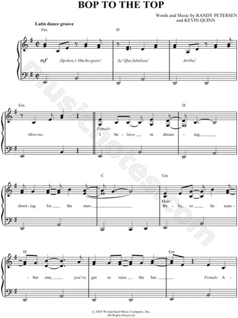 "Bop To the Top" from 'High School Musical' Sheet Music (Easy Piano) in ...