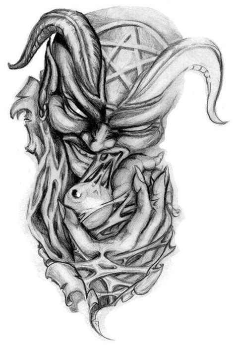 Breathtaking wicked demon eating a human eye tattoo design ...