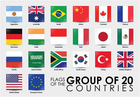 Flags of the G20 Countries Vector illustration. Square shaped flags ...