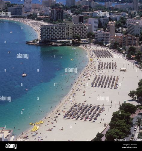 Aerial view over Palma Nova beach, Calvia, SW Mallorca, Balearic ...