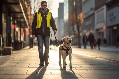 Premium AI Image | Heartwarming moment between a guide dog and a blind ...