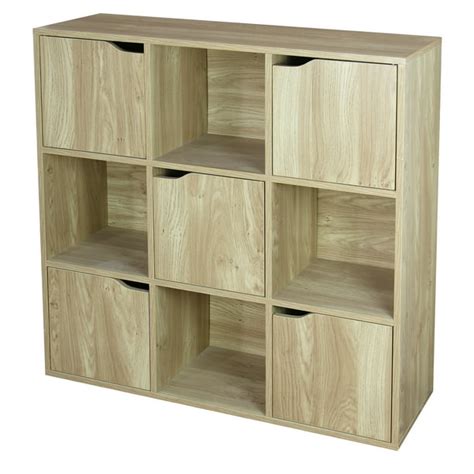 Home Basics 9 Cube Wood Storage Shelf with Doors, Natural - Walmart.com ...