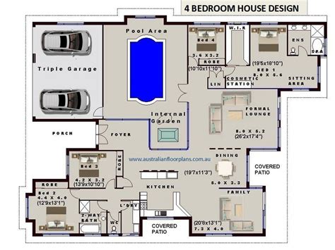 Internal Pool 4 Bedroom House Plans Full Concept Plans for Sale - Etsy