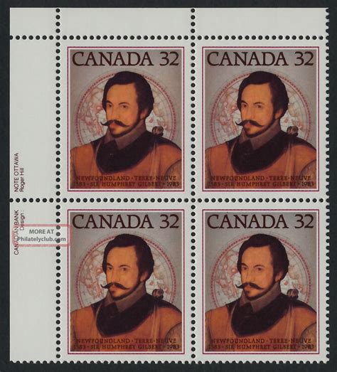 Canada 995 Tl Plate Block Sir Humphrey Gilbert, Map